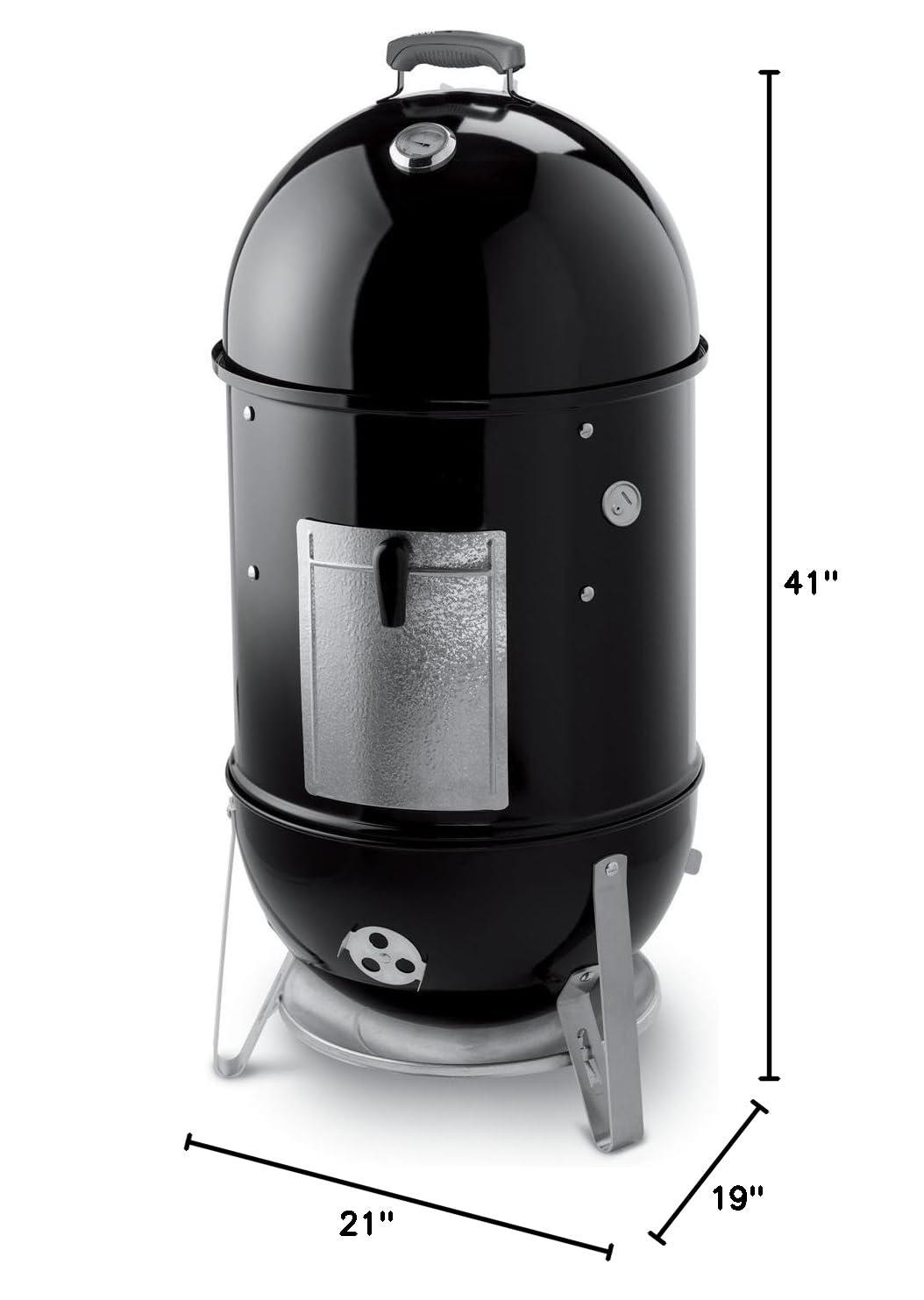 Black Porcelain Charcoal Smoker with Steel Grates and Thermometer