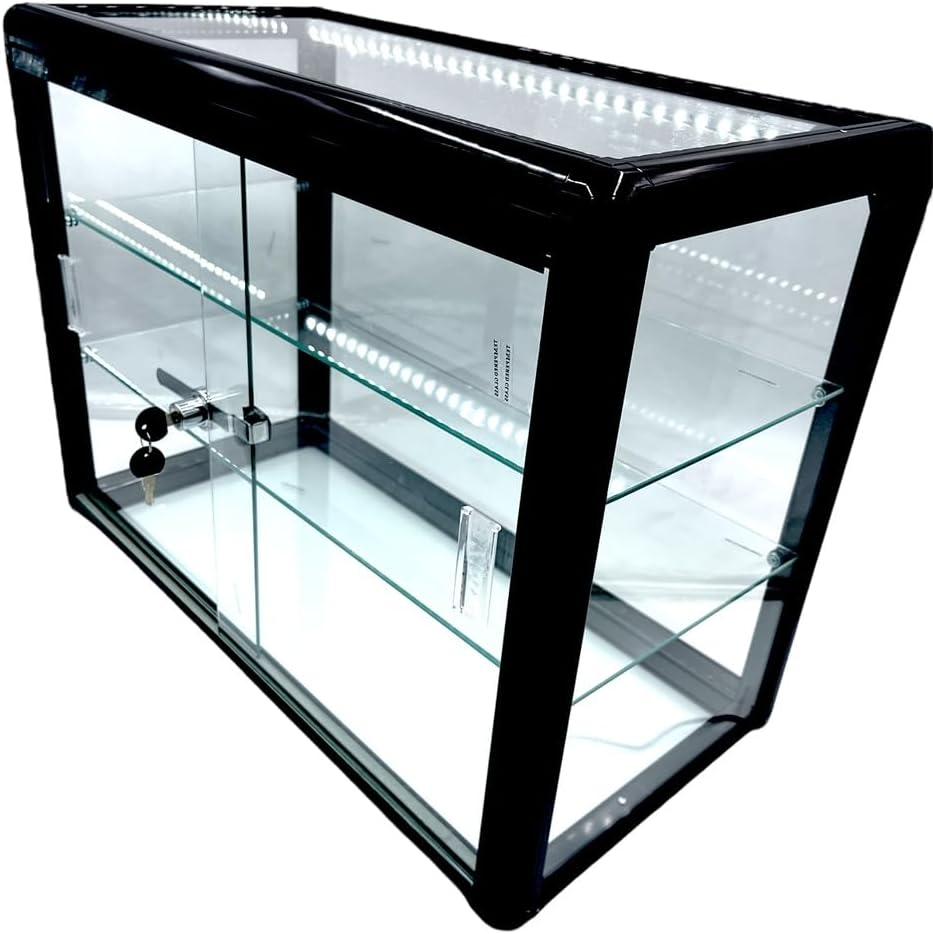 Elegant Black Aluminum and Glass Countertop Display Case with Lock