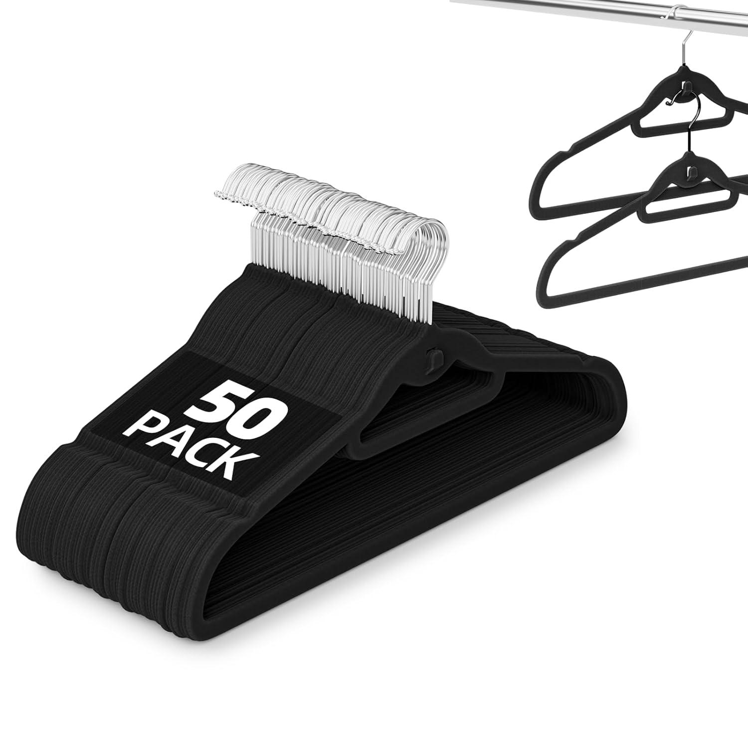 Simplify Slim Velvet Clothes Hangers | 50 Pack | Non-Slip | Shirts | Suit | Pants | Dresses | Garments | Closet Storage & Organization | Durable | Black