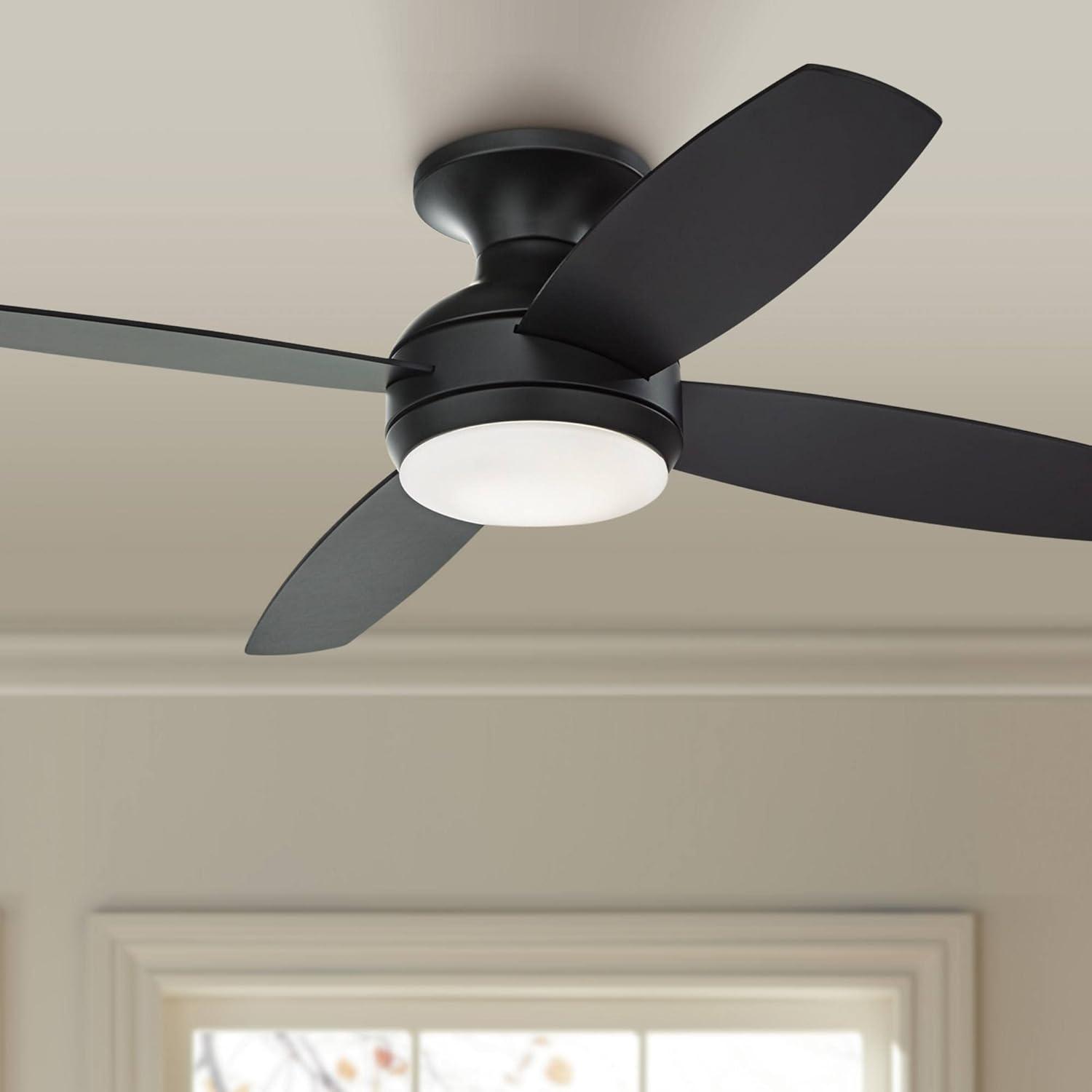 52" Matte Black Industrial Hugger Ceiling Fan with LED Light and Remote