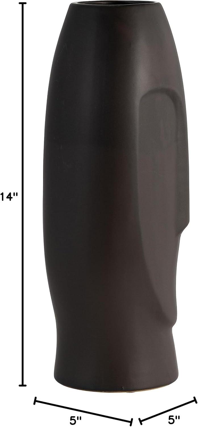 Sagebrook Home 14" Ceramic Face Vase - Ceramic Table Decor, Rustic Decorative Centerpiece For Home, Wedding, Office Decor - Black Vase Decor