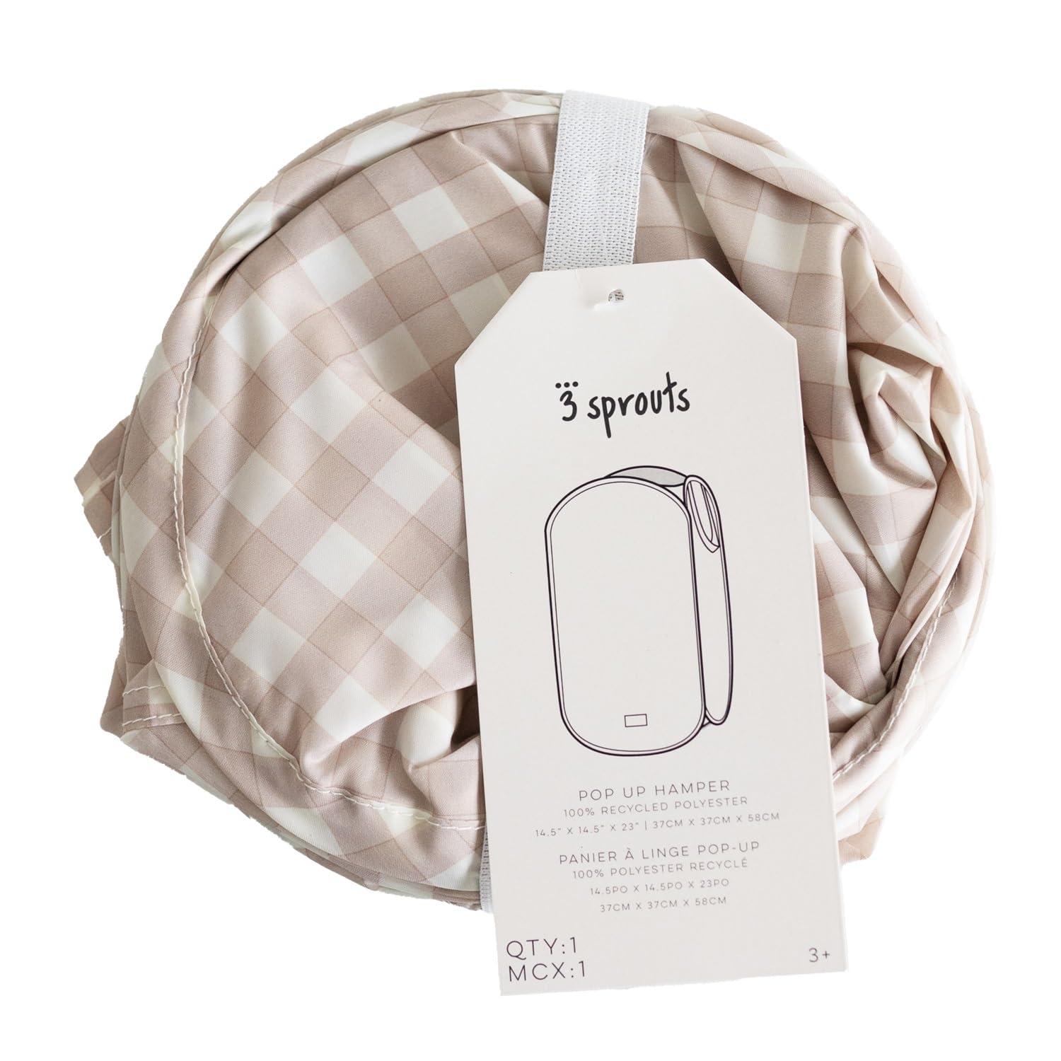 3 Sprouts Baby & Kids Recycled Fabric Pop-up Laundry Hamper - Gingham Beige