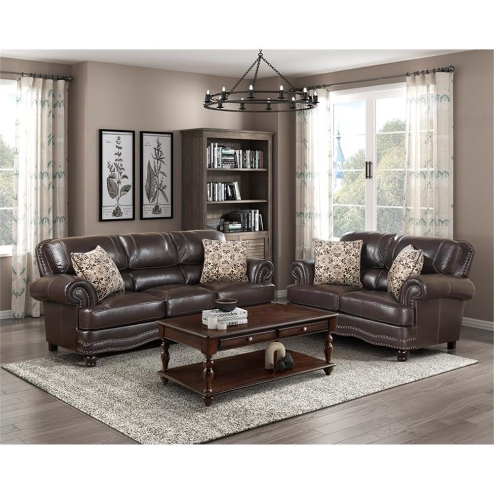 Lexicon Milford Faux Leather 2-Piece Upholstered Sofa Set in Brown