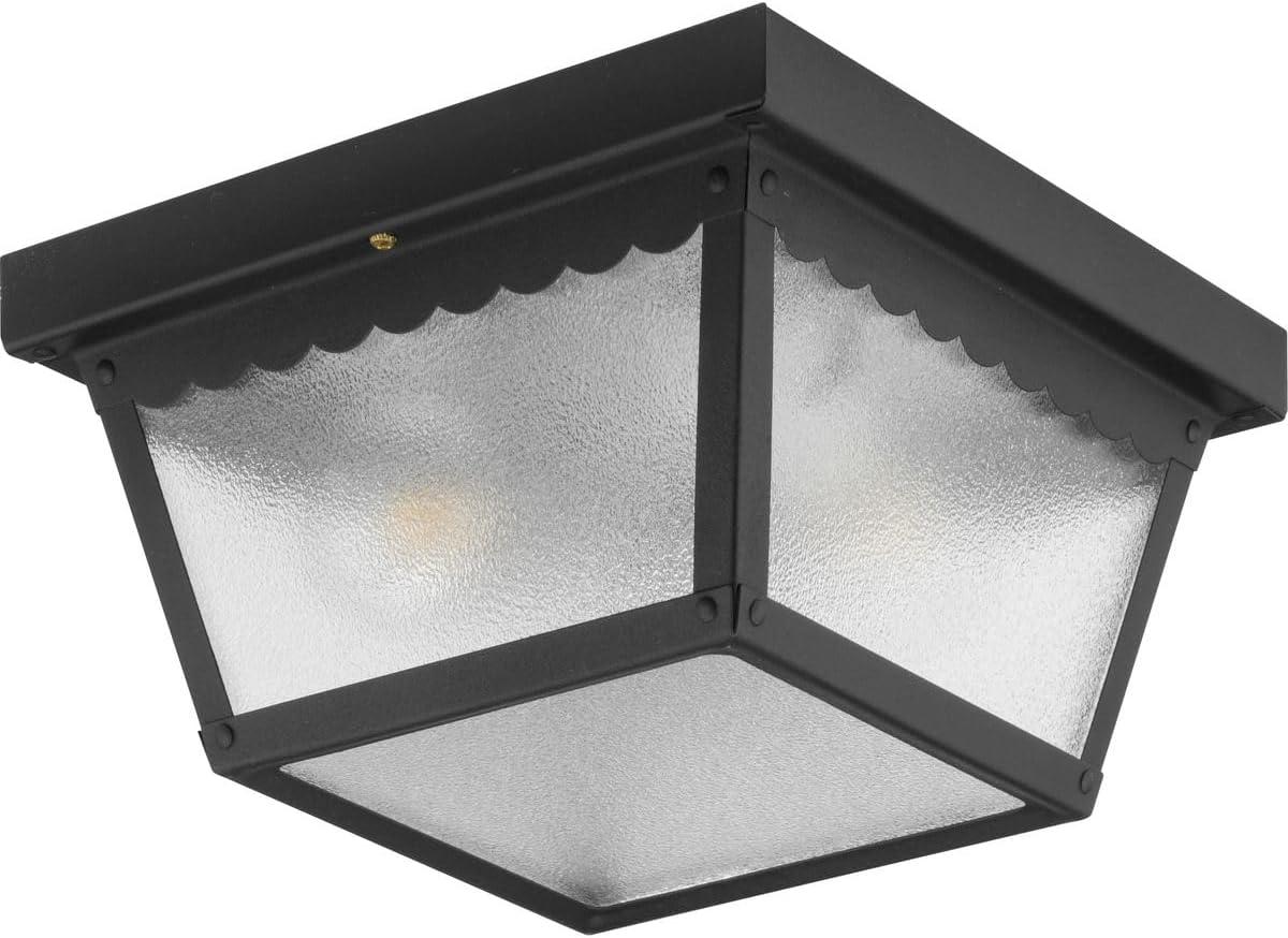 Progress Lighting, Recessed Collection, 2-Light Ceiling Mount, Matte Black, Textured Glass, Scalloped Edge