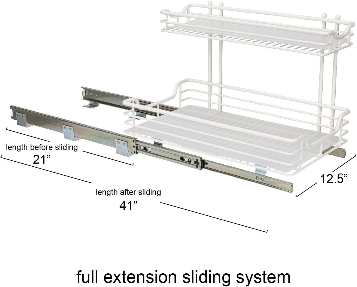 Glidez Powder-Coated Steel Pull-Out/Slide-Out Basket Storage Organizer - 2-Tier Design - White