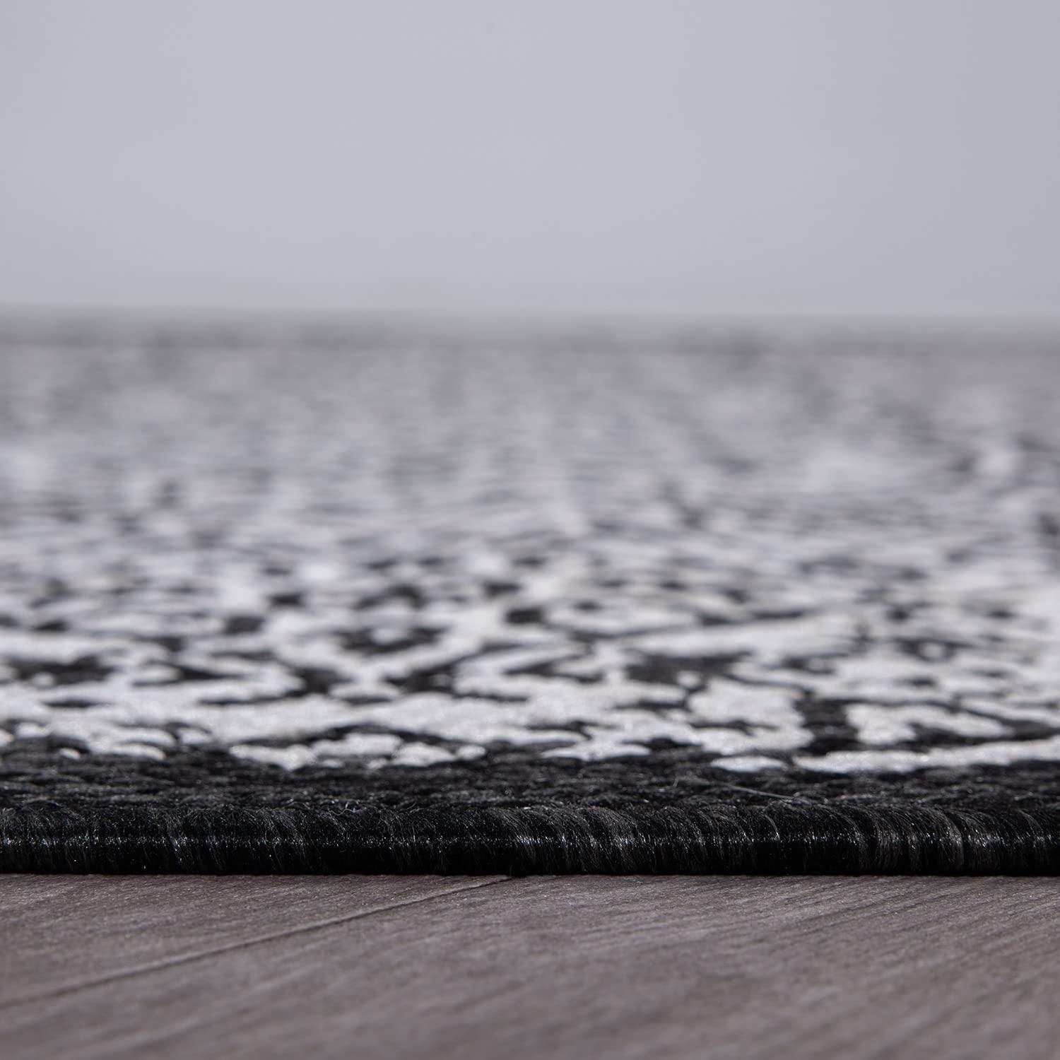 World Rug Gallery Transitional Floral Circles Textured Flat Weave Indoor/Outdoor Area Rug - BLACK 7'10"X10'