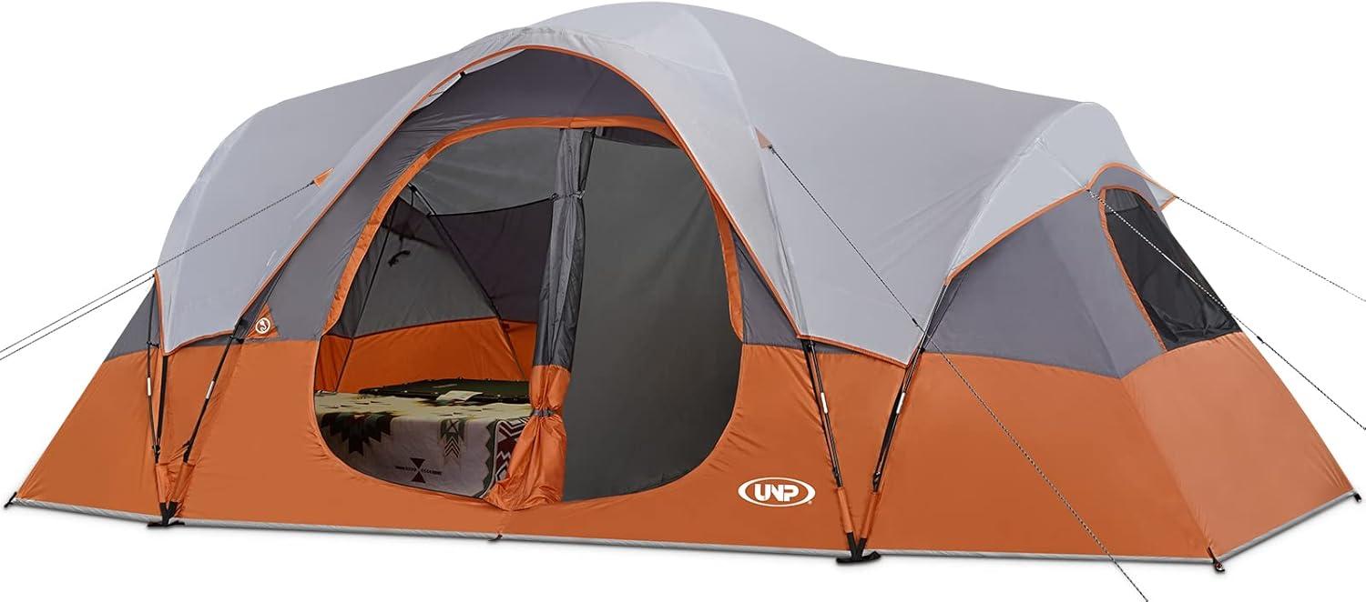 10-Person Orange Polyester 2-Room Camping Tent