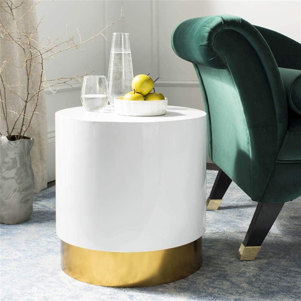 SAFAVIEH Angelo Round Modern Glam Side Table, White/Gold