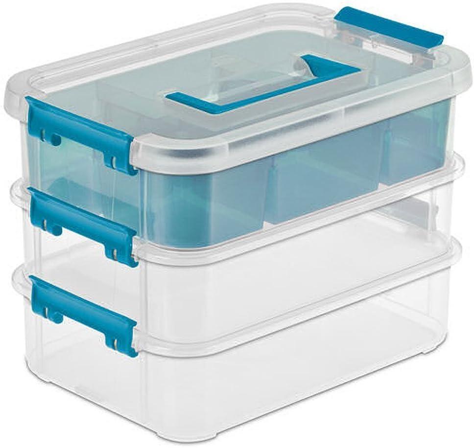 Clear 3-Layer Stackable Organizer Bin with Divider Tray