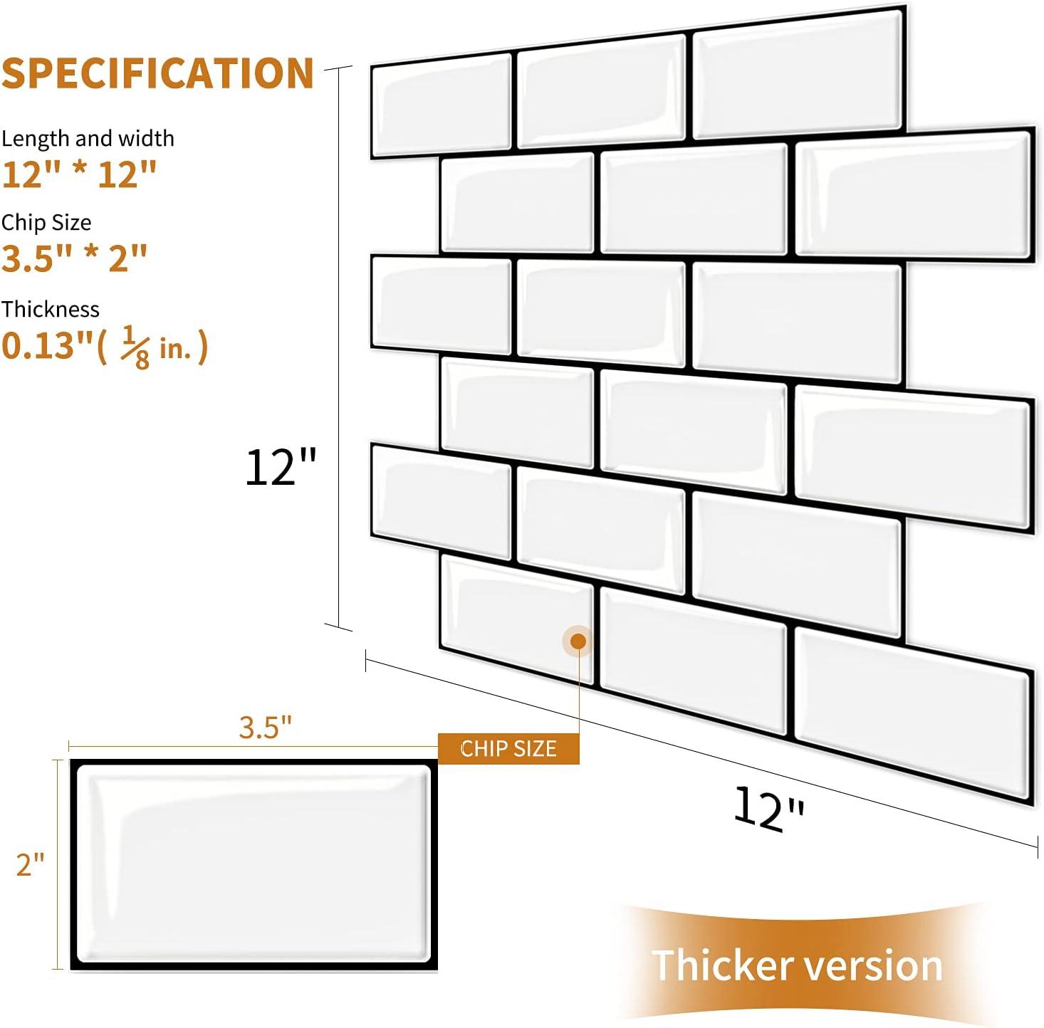 Art3d Peel and Stick Backsplash Tile, 10-Sheet Stick on Subway Tiles for Kitchem, Bathroom Back Splashes, 12"x12", Warm White with Black Grout
