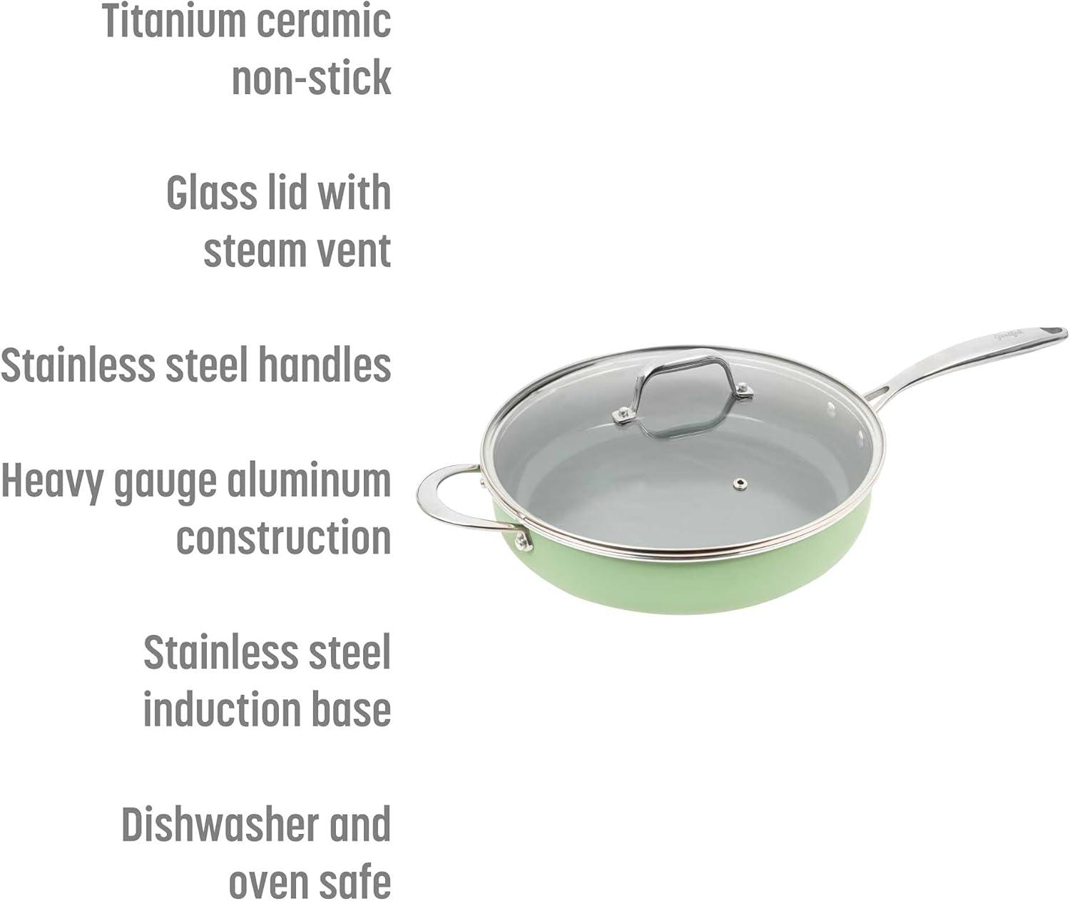 Green Ceramic Nonstick 4-Quart Saute Pan with Lid