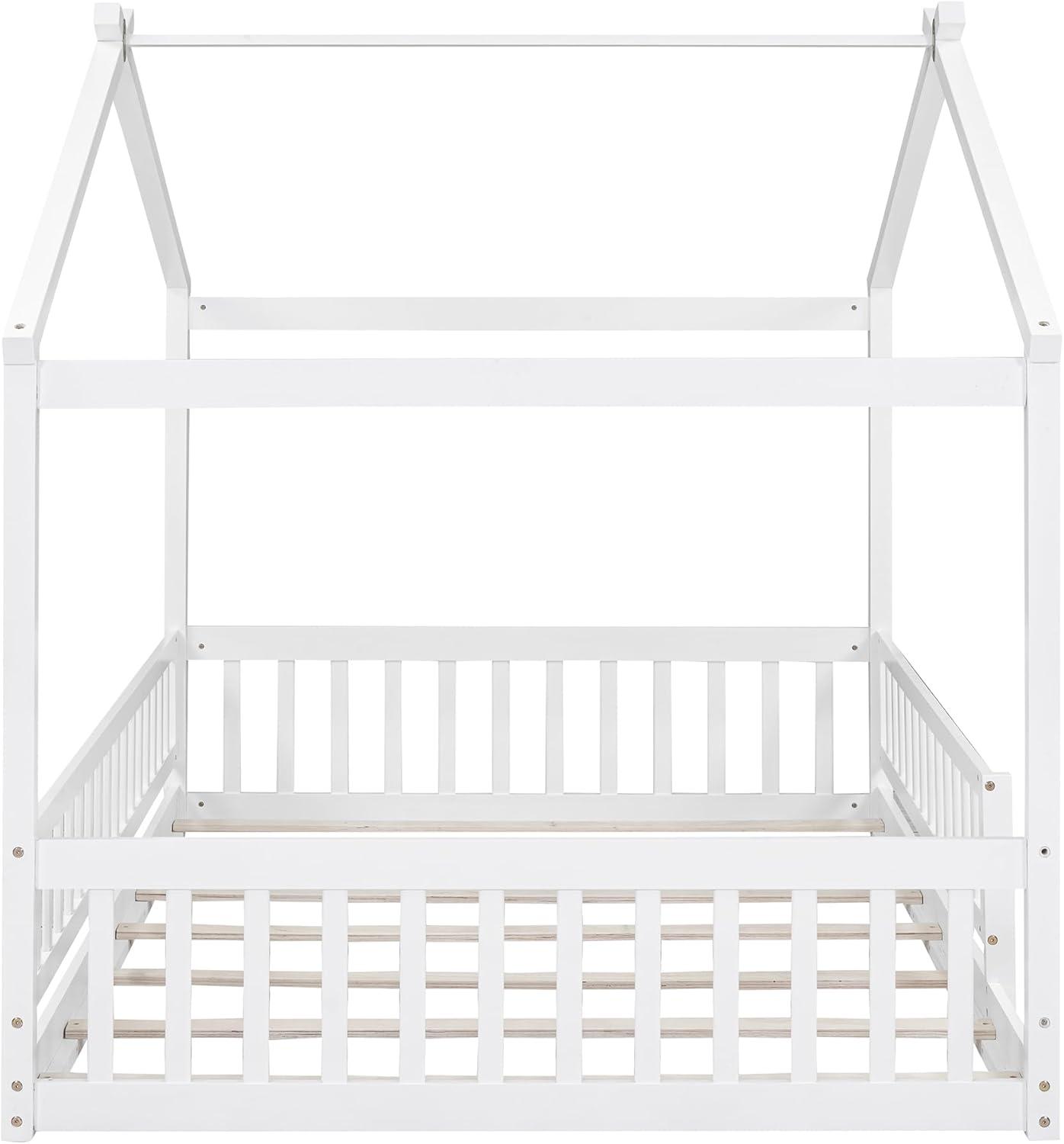 White Pine Full House Bed Frame with Slats and Rails