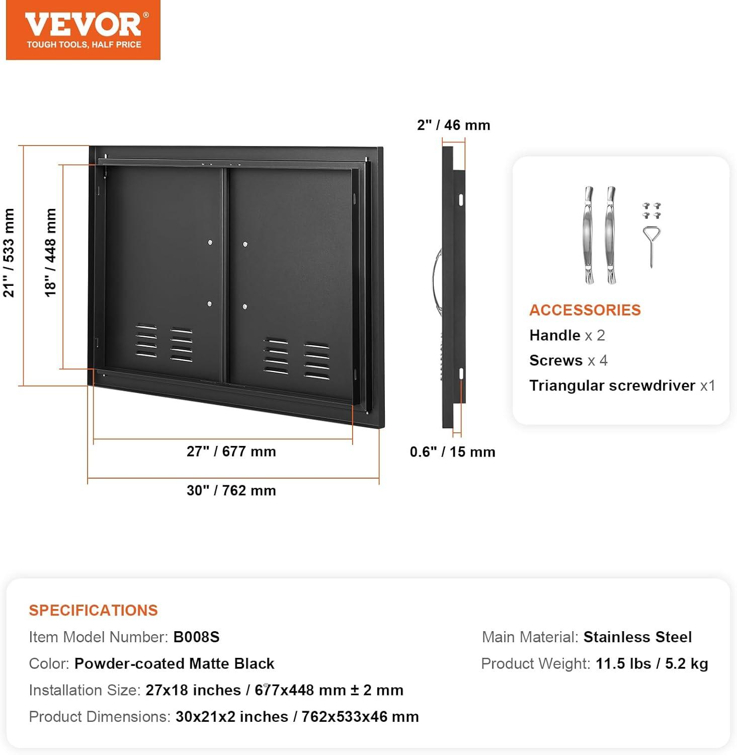 VEVOR 30x21 Inch BBQ Island Access Door Outdoor Kitchen Door Cold Plate