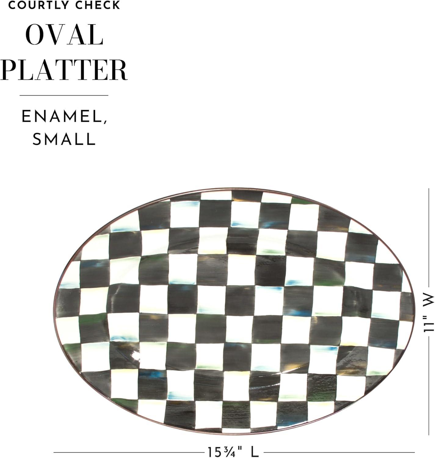 Small Black-and-White Checkered Ceramic Oval Platter