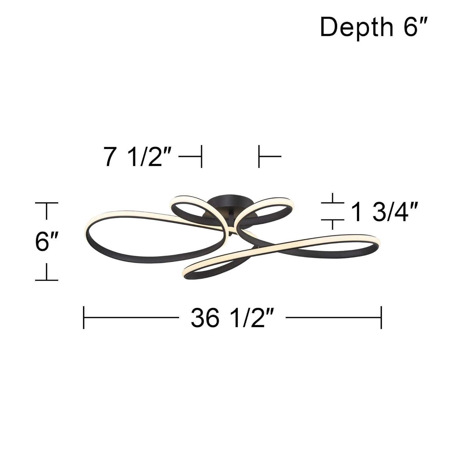 Possini Euro Design Helix Ultra Modern Semi Flush-Mount Ceiling Light Sand Black Dimmable LED Strip Twisting Ribbon 36 1/2" Wide Bedroom Kitchen