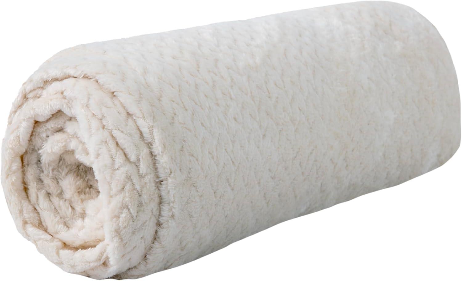 Plush Textured Waffle Knit 60”L x 50”W Lightweight Reversible Microfiber Sherpa Throw Blanket for Adults, Kids, Pets, Beds, Couches and Loveseats in Cream