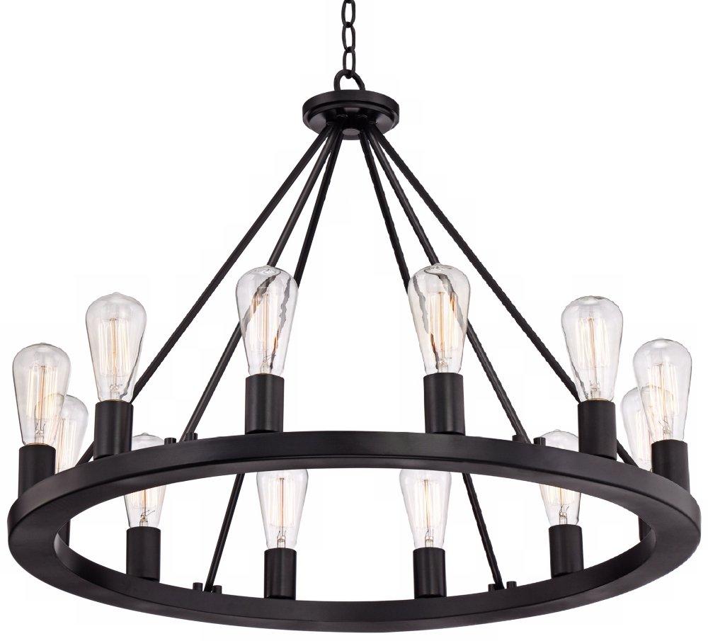 Franklin Iron Works Lacey Black Wagon Wheel Chandelier 28" Wide Industrial 12-Light LED Fixture for Dining Room House Foyer Kitchen Island Entryway