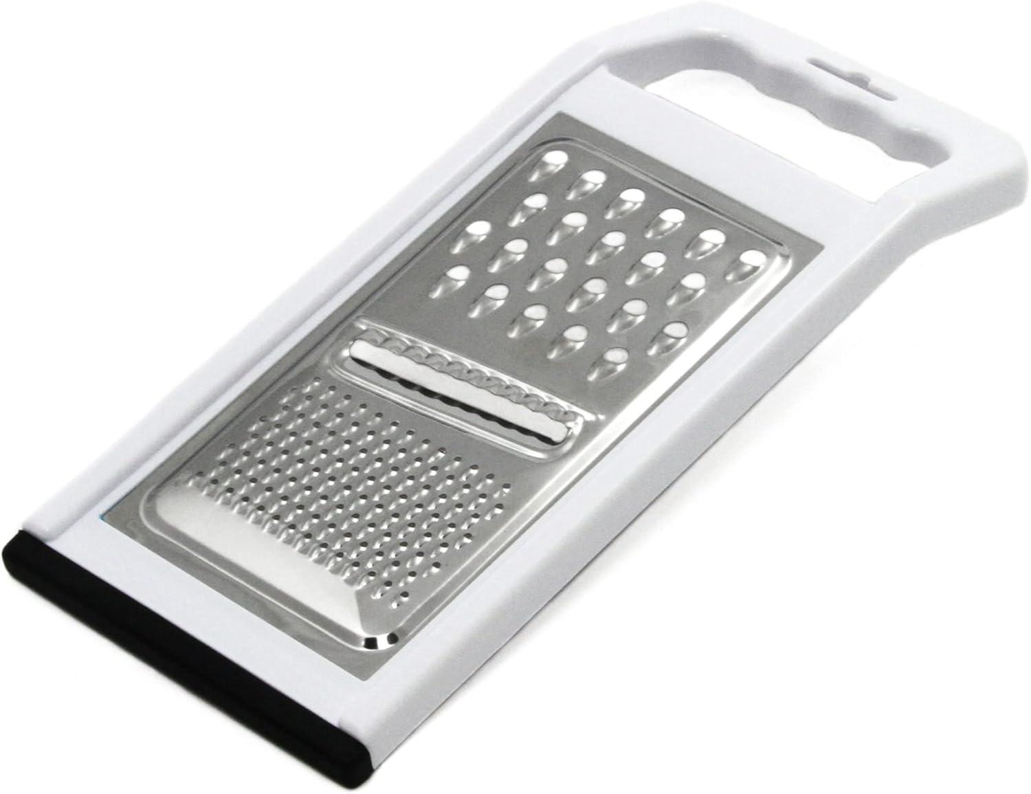 White and Stainless Steel Flat Grater with Non-Slip Bottom