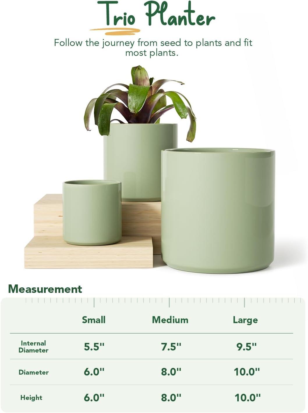 Mid-Century Modern Ceramic Planter Set - Reactive Glaze With Drainage Options