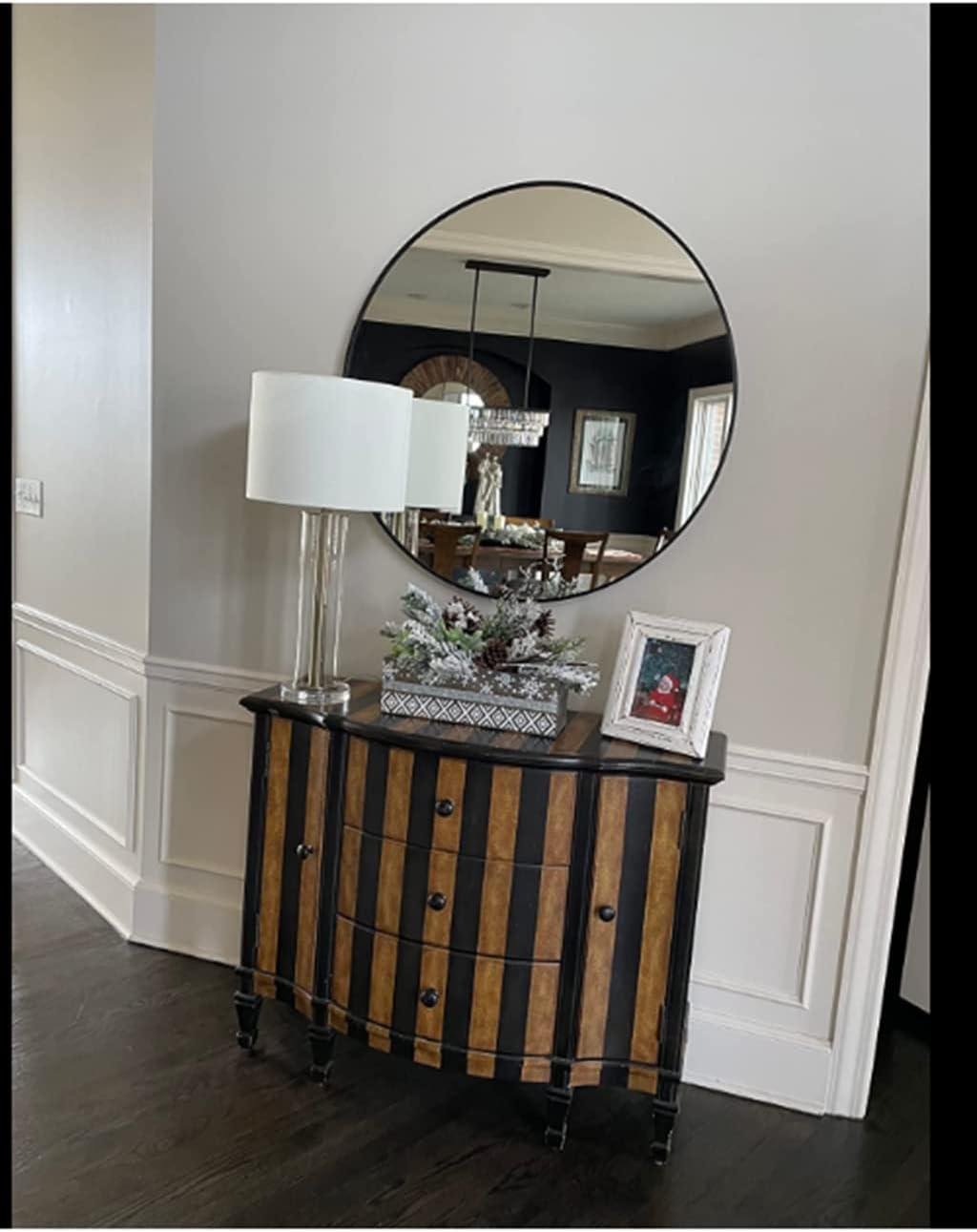 USHOWER 36" Black Round Wall Mirror - Metal Frame Circle Mirror for Bathroom, Bedroom, Living Room, and Entryway Decor