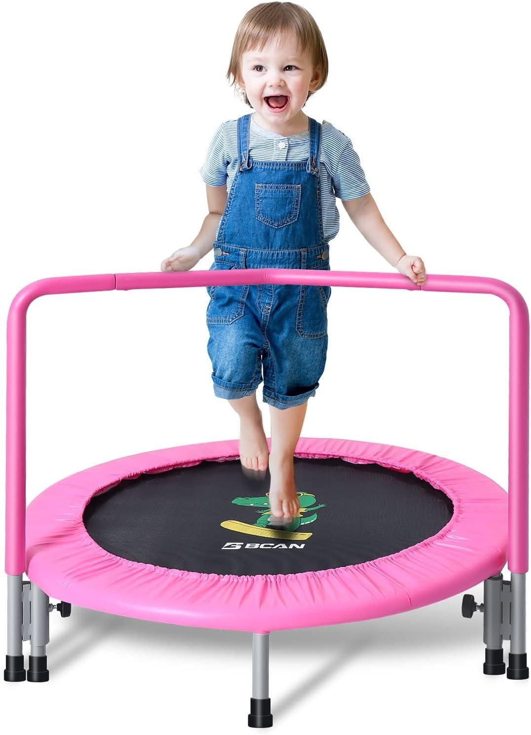 Pink Round Mini Trampoline with Handle for Kids