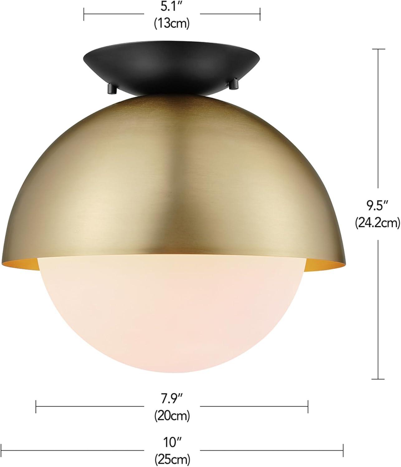 Globe Electric Oswald Matte Brass 1-Light Flush Mount with Matte Black Accent Canopy and Frosted Glass Shade, 60320