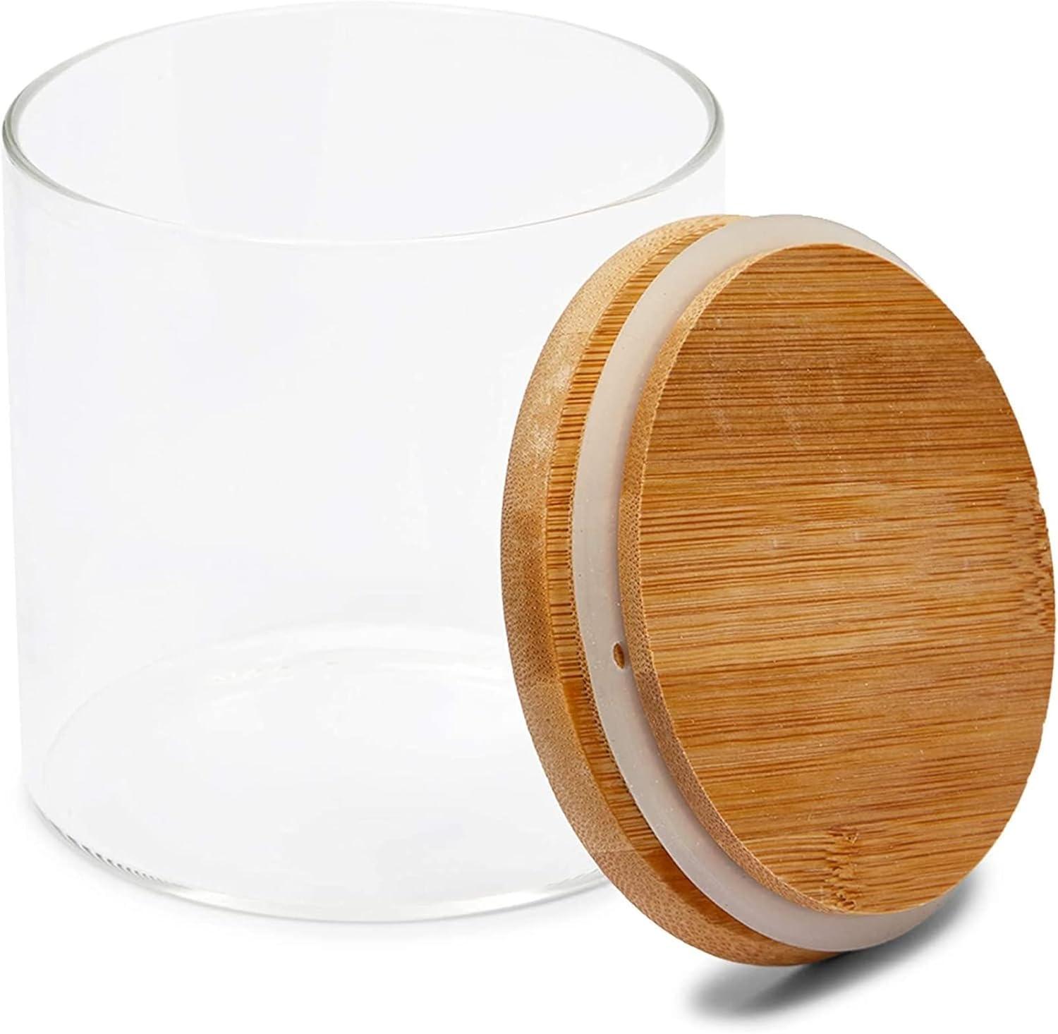 Paquete de 5 Botes de Vidrio con Tapas de Bambú, 3 Tamaños para Almacenamiento en Despensa