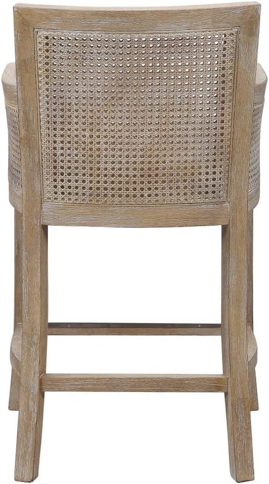 Coastal White Wood and Metal Counter Stool with Off-White Cushion