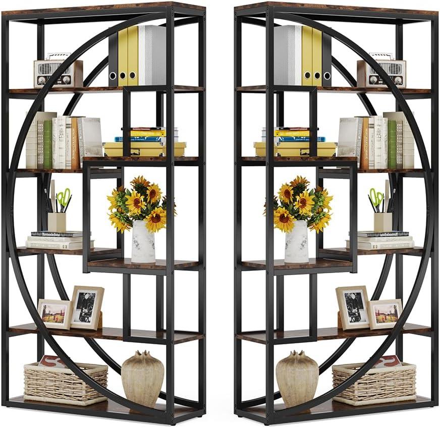 Tribesigns Bookshelf, Industrial 5-Tier Etagere Bookcase, 70.8 inch Tall Bookshelf with 8 Open Storage Shelf, Book Shelf Display Tack Shelving Unit for Home Office Living Room, Rustic Brown