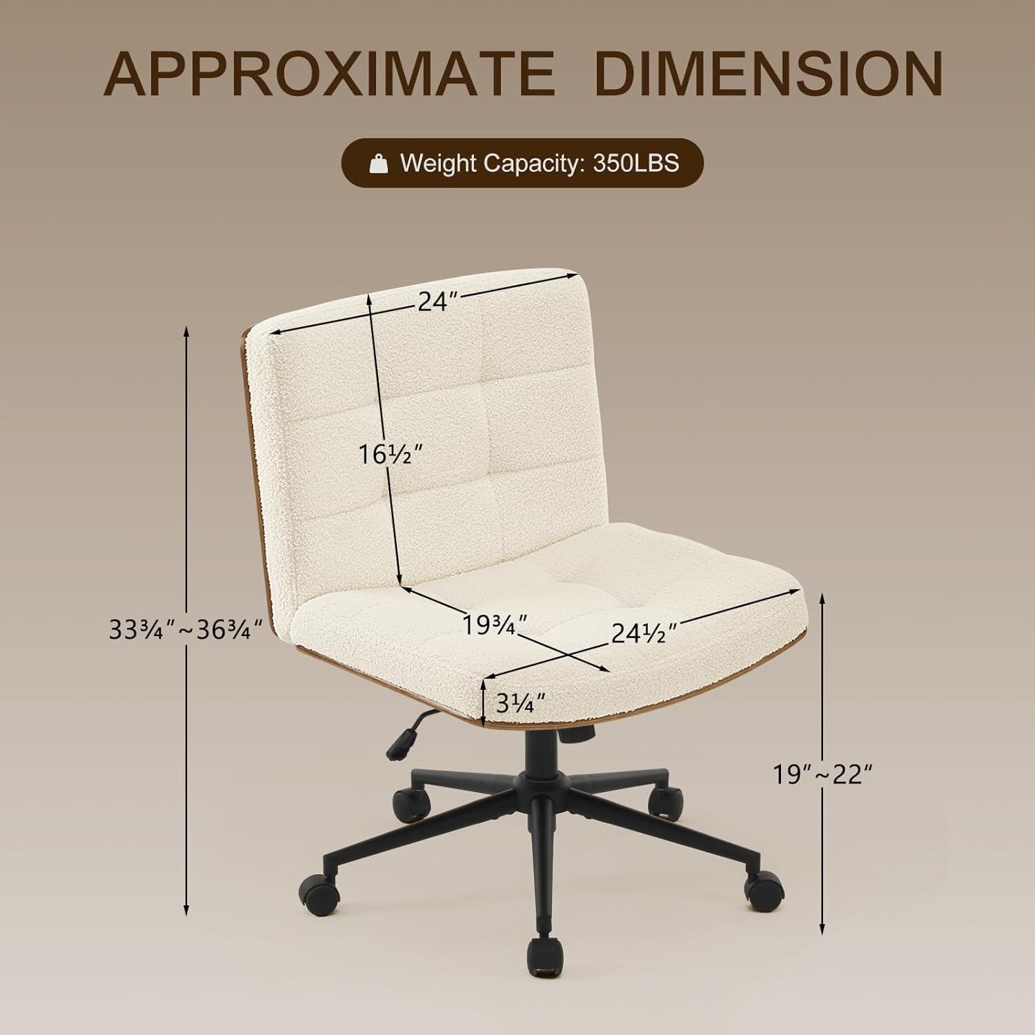 Armless Home Office Task Desk Computer Chair No Wheels PU-Padded Adjustable Swivel Vanity Chair lvory white
