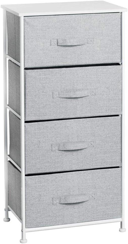mDesign Tall Dresser Storage Tower Stand with 4 Removable Fabric Drawers - Gray