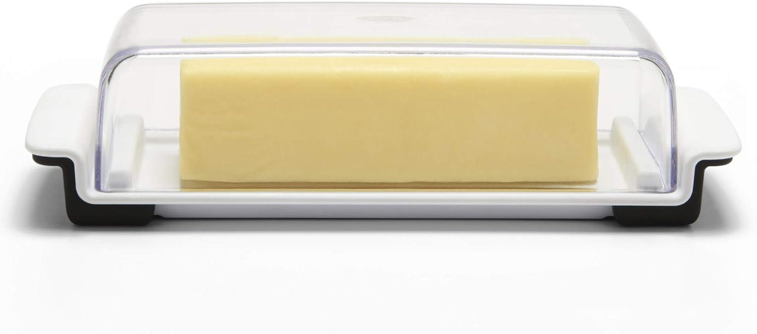 Clear Lid White Rectangular Polished Butter Dish