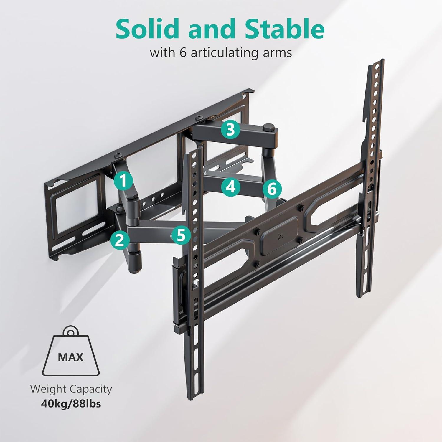 WALI TV Wall Mount for Most 32-70 inch Flat Curved TV, Full Motion Articulating Arm TV Bracket for LED, LCD, OLED Screen TVs up to 88lbs, Mounting Holes 400x400mm (FTM-2), Black