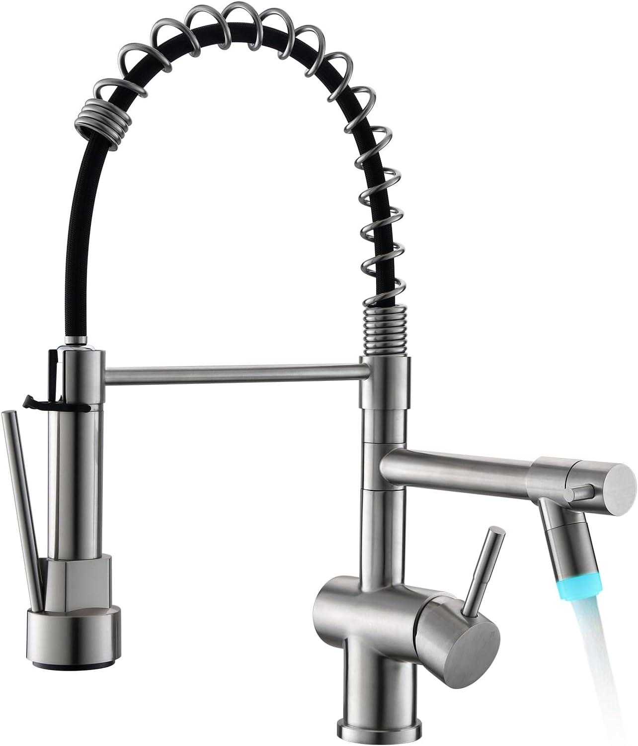 Brushed Nickel Pull-Out Spray Kitchen Faucet with LED Light