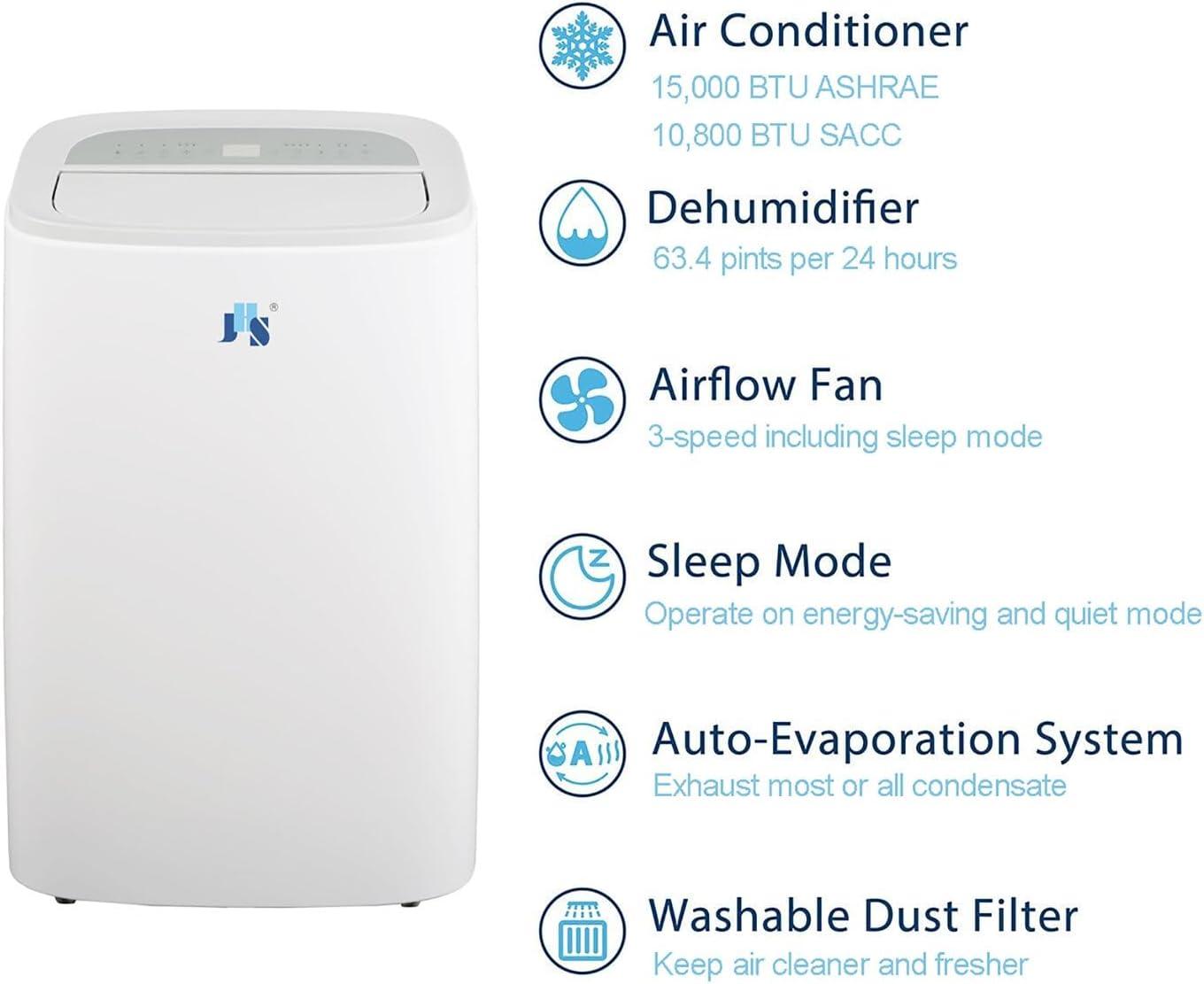 JHS JHS 10,800 BTU DOE Portable Air Conditioner for Home with Dehumidifier for Rooms up to 550 Sq. Ft.