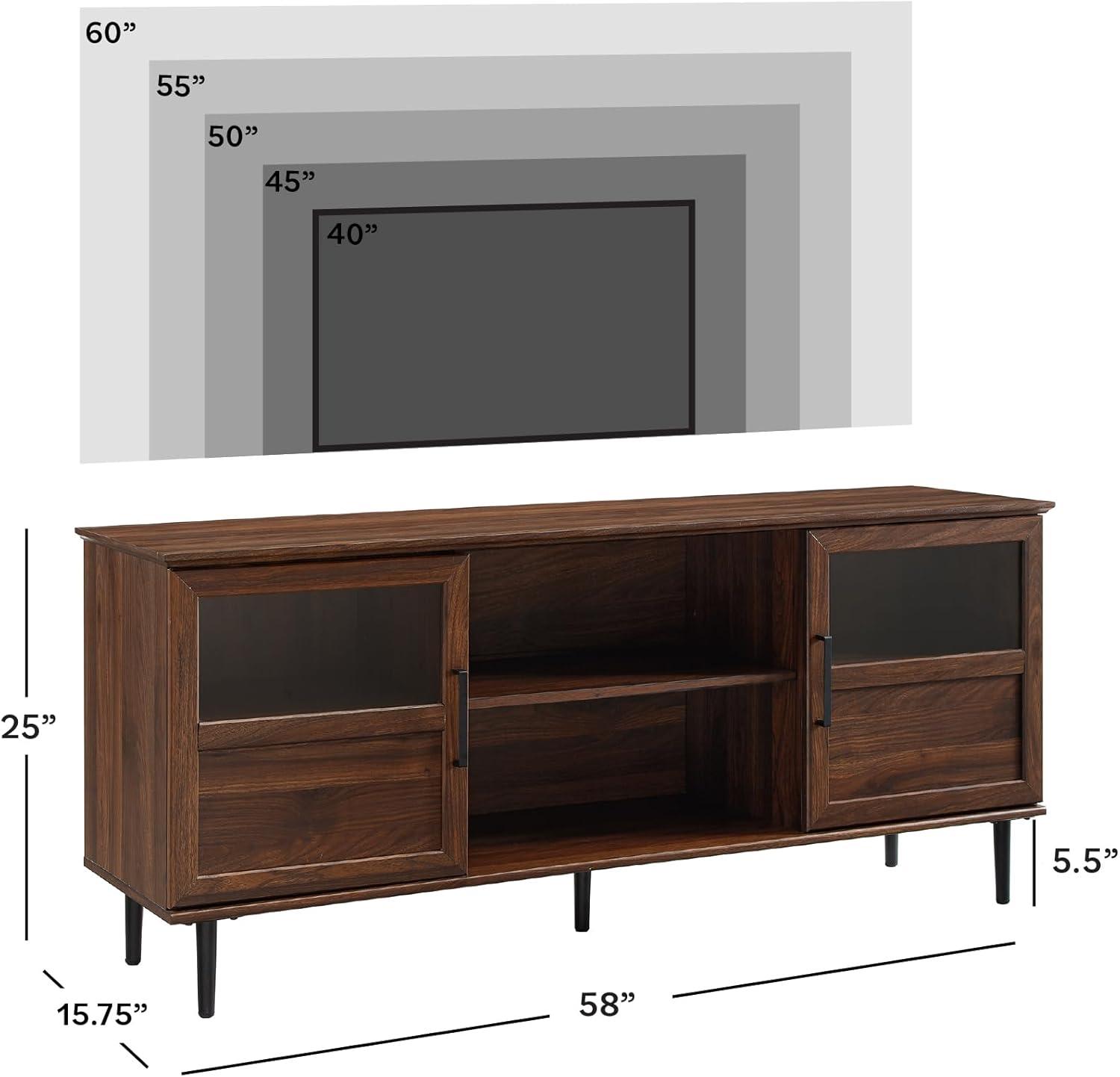 Owen 58" Glass and Wood Split Panel Door TV Console in Dark Walnut
