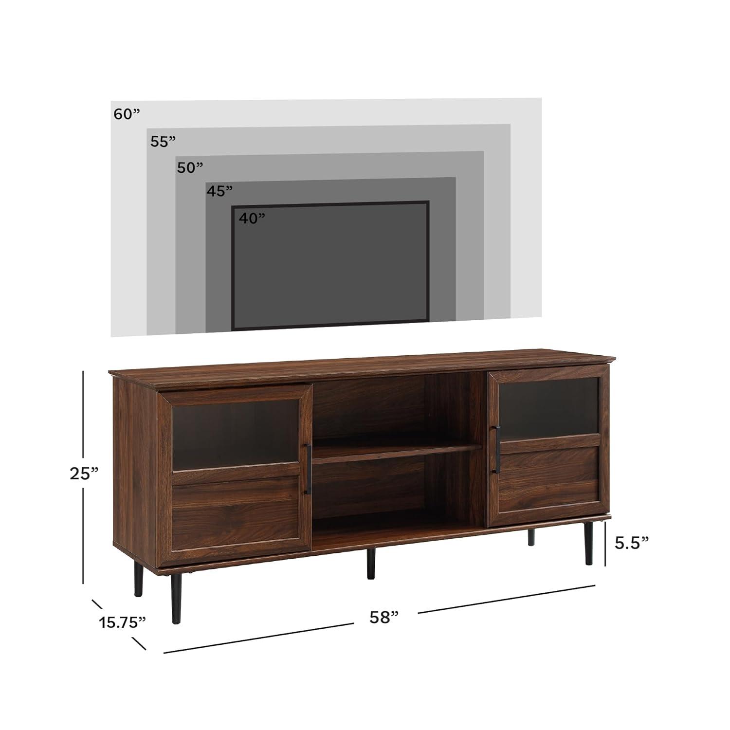 Owen 58" Glass and Wood Split Panel Door TV Console in Dark Walnut