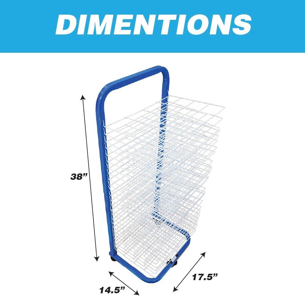 U.S. Art Supply 25 Shelf Art Drying Rack for Classrooms and Studios - Mobile Wheels, Wall Mountable, 25 Removable Shelves - Stack Store Artwork, Canvases Paintings Drawings - 14.5" D x 17.5" W x 38" H