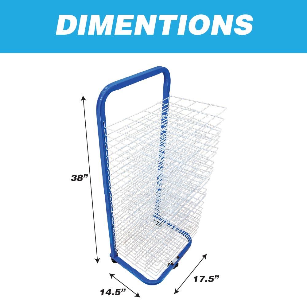 U.S. Art Supply 25 Shelf Art Drying Rack for Classrooms and Studios - Mobile Wheels, Wall Mountable, 25 Removable Shelves - Stack Store Artwork, Canvases Paintings Drawings - 14.5" D x 17.5" W x 38" H