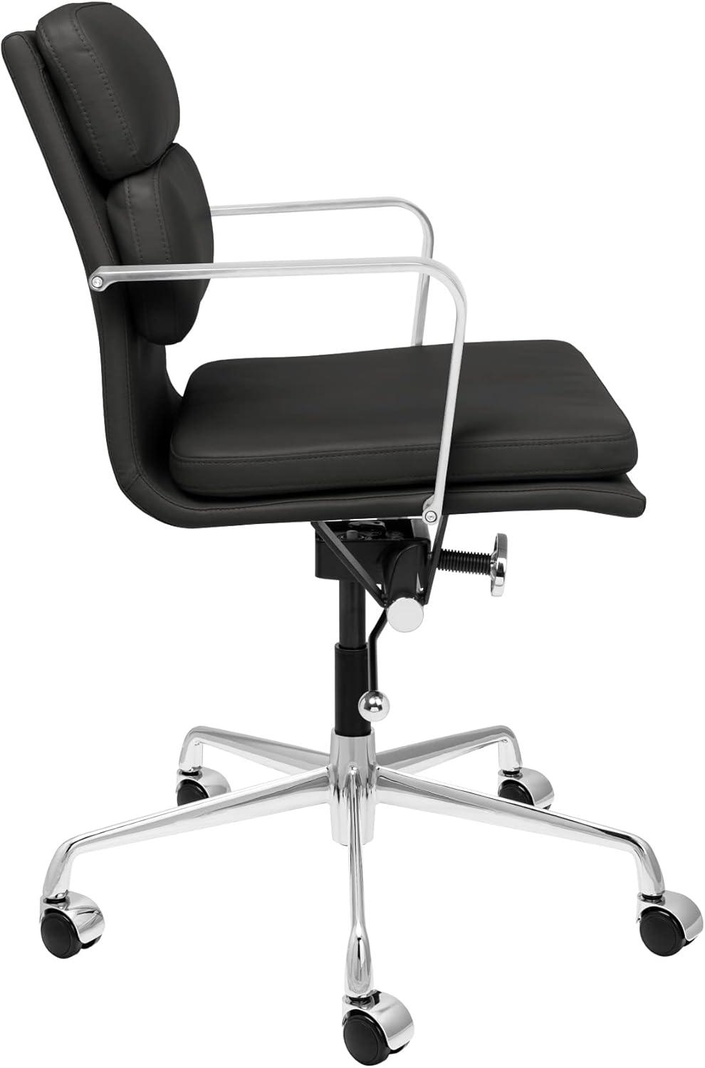 Black Faux Leather Mid-Century Modern Swivel Office Chair