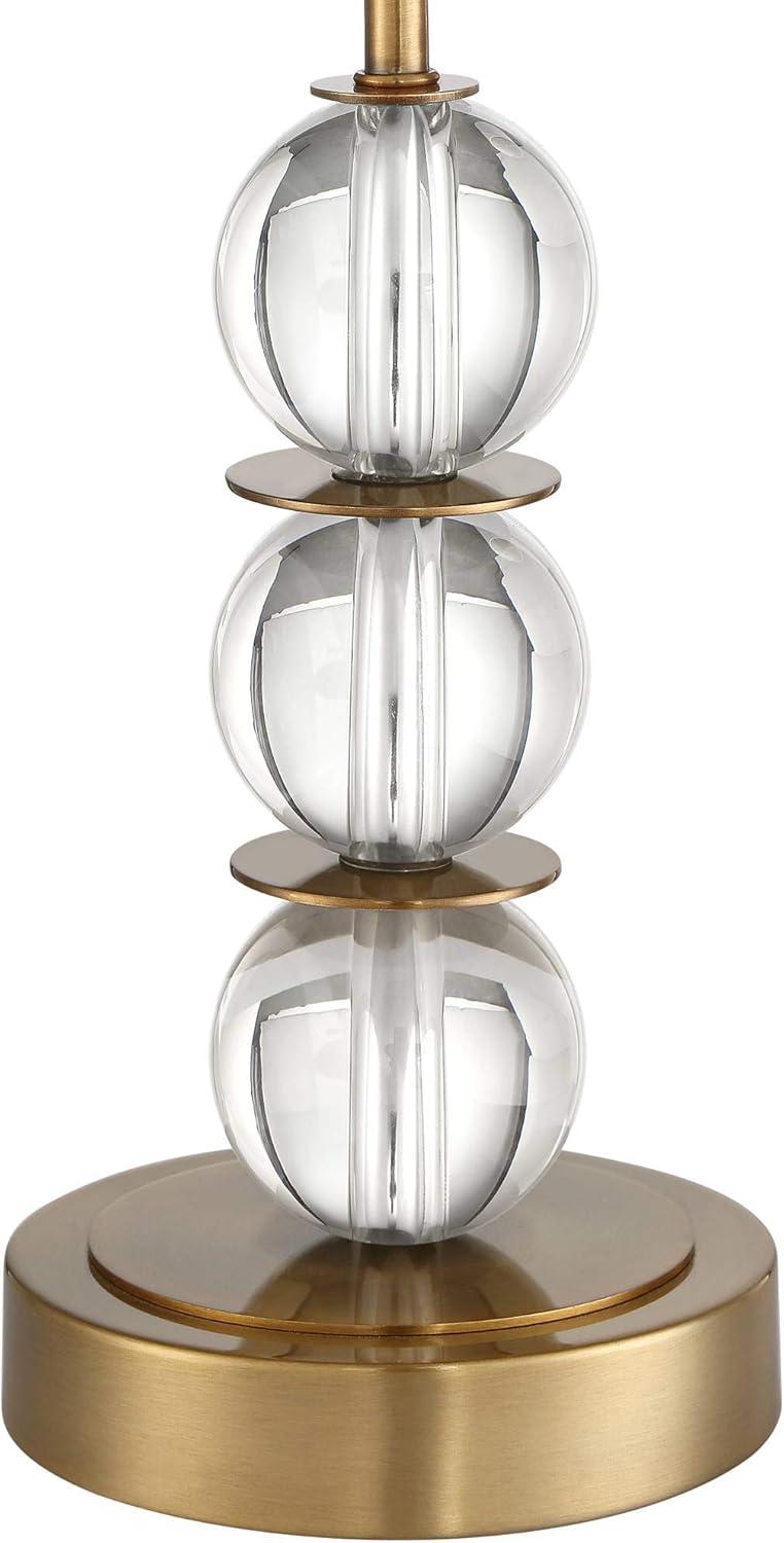 Vienna Full Spectrum Halston Art Deco Buffet Table Lamp 32 1/2" Tall Crystal Ball Brass Metal Off White Fabric Drum Shade for Bedroom Living Room Kids