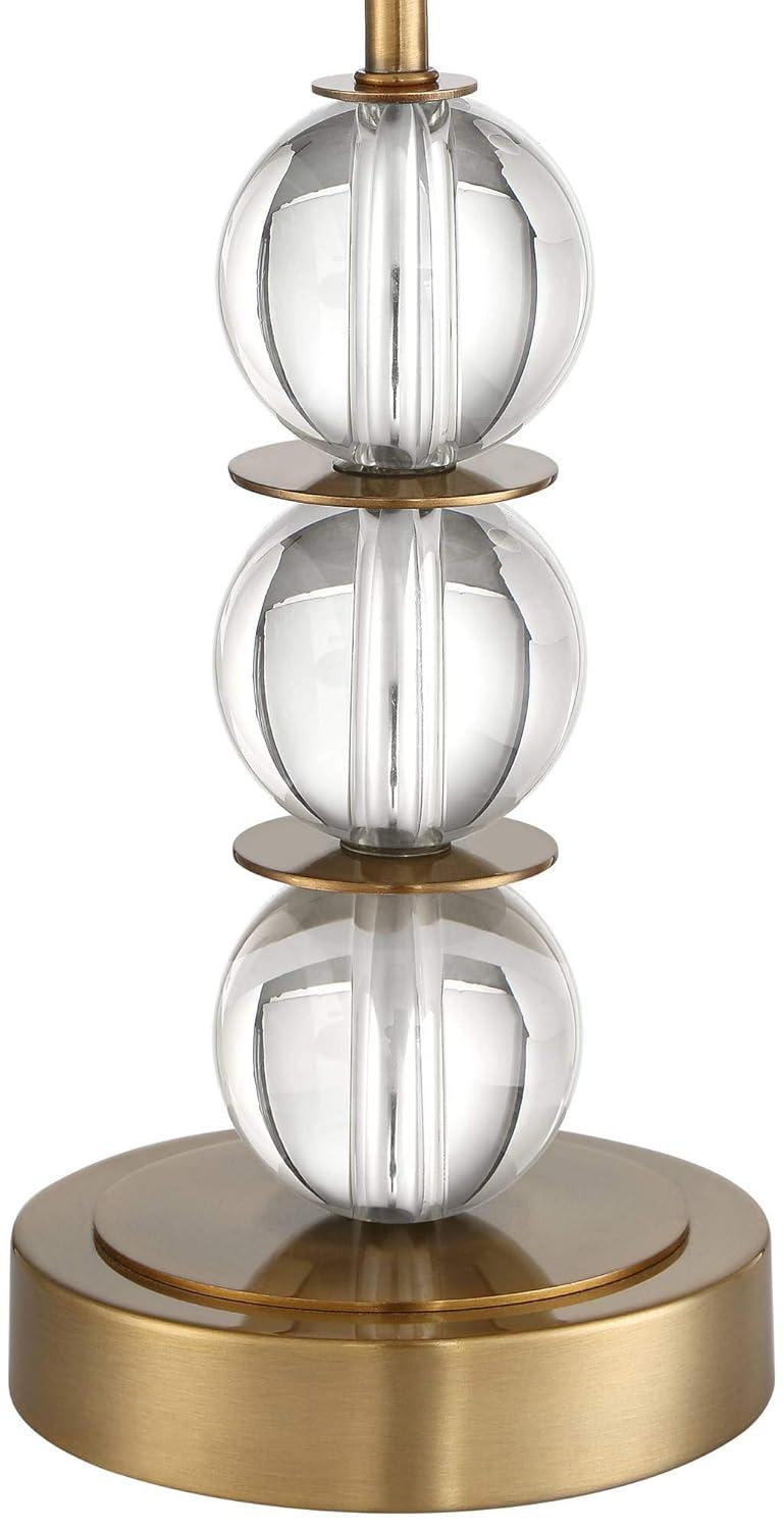 Vienna Full Spectrum Halston Art Deco Buffet Table Lamp 32 1/2" Tall Crystal Ball Brass Metal Off White Fabric Drum Shade for Bedroom Living Room Kids