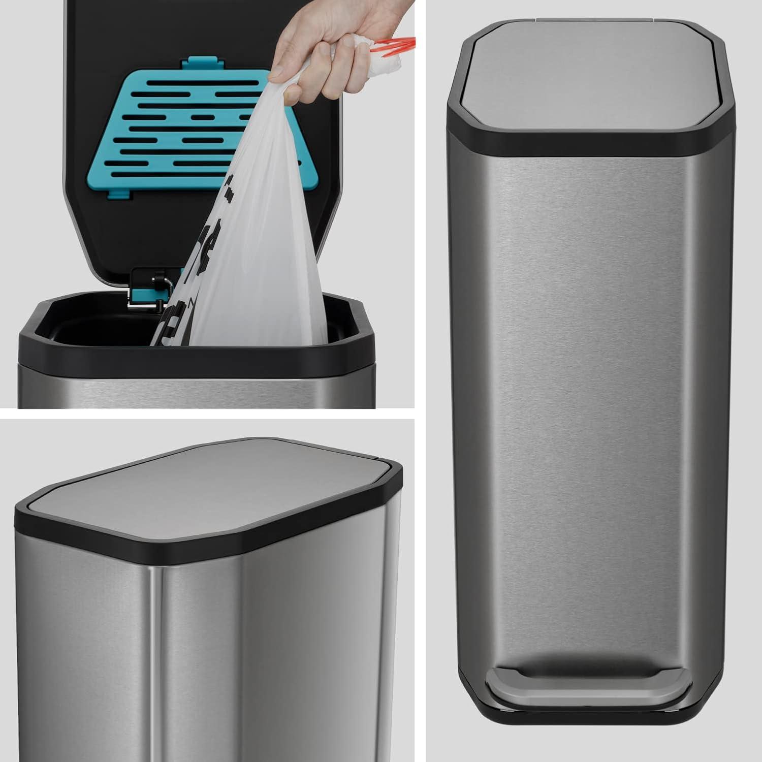 13 Gallon Stainless Steel Slim Kitchen Trash Can with CleanAura