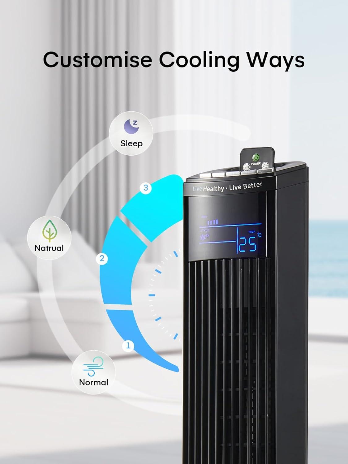 FOHERE Tower Fan, 36" Oscillating Tower Cooling Fan with Remote Control, 12-Hour Timer and Sleep Mode, Portable Stand up Floor Bladeless Fan (Black)