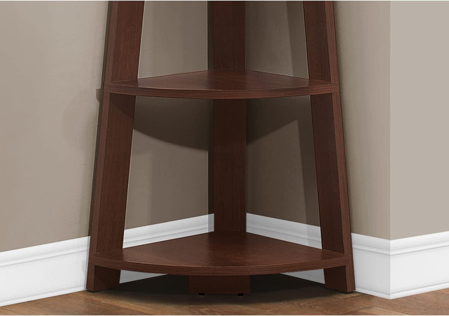 Monarch Specialties Bookshelf, Etagere, Corner, 5 Tier, 72"H, Office, Bedroom, Brown Laminate