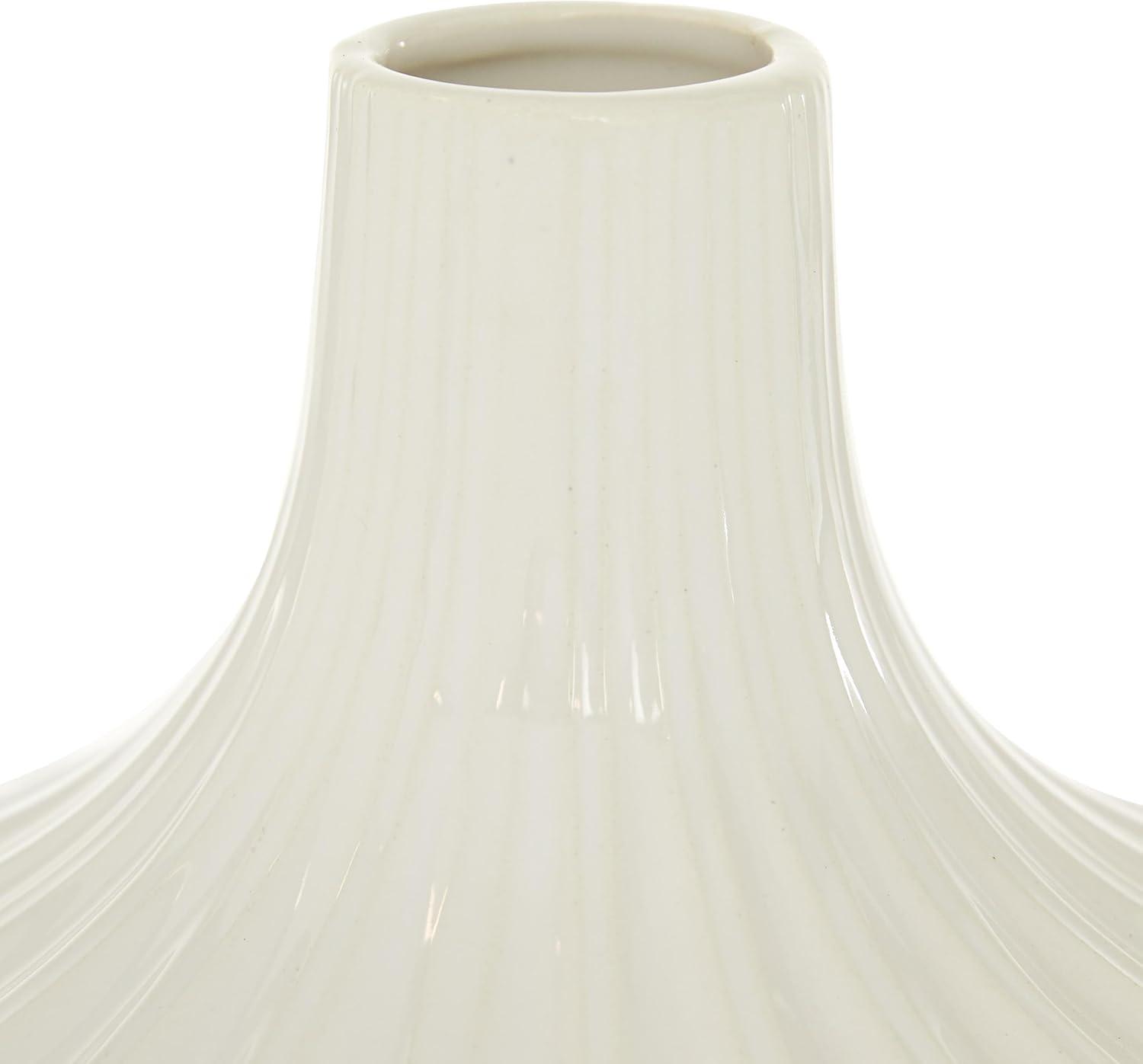 DecMode 13" Stripe Texture White Ceramic Vase