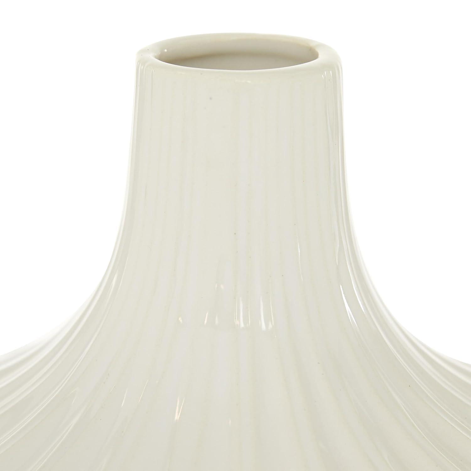 DecMode Modern Ceramic Tall White Decorative Vase with Vertical Groove Pattern 5"W x 19"H