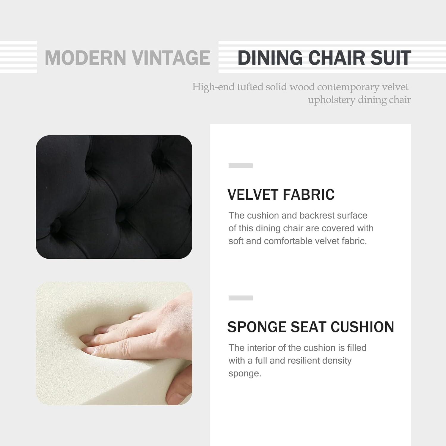 ODUSE-DAILY Black Velvet Dining Chairs Set of 2, Kitchen & Dining Room Chairs, Sillas De Comedor, Nailheads Tufted, Velvet Upholstered, Solid Wood (Black, 2 Pcs)