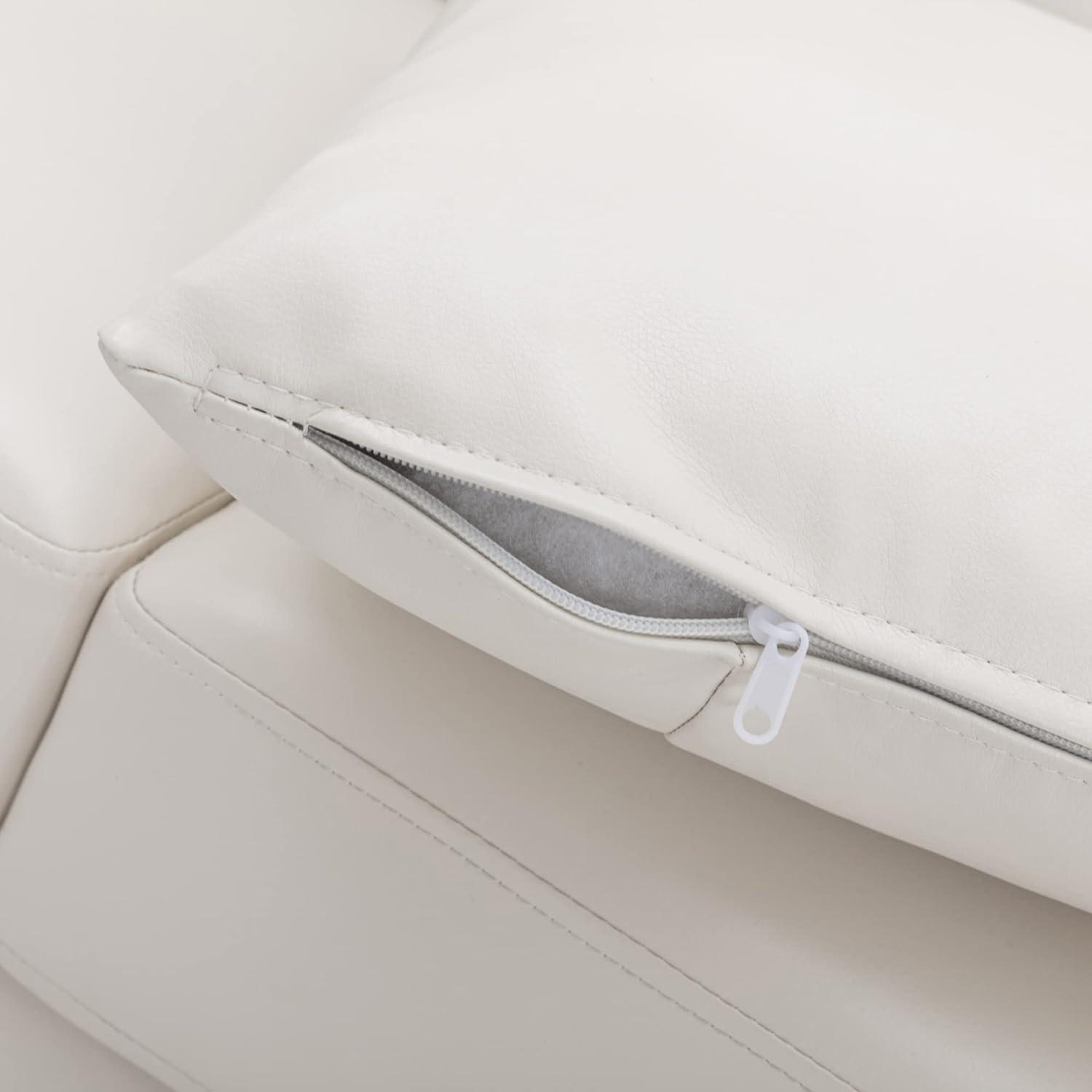 White Faux Leather Three-Seater Sofa with Removable Cushions