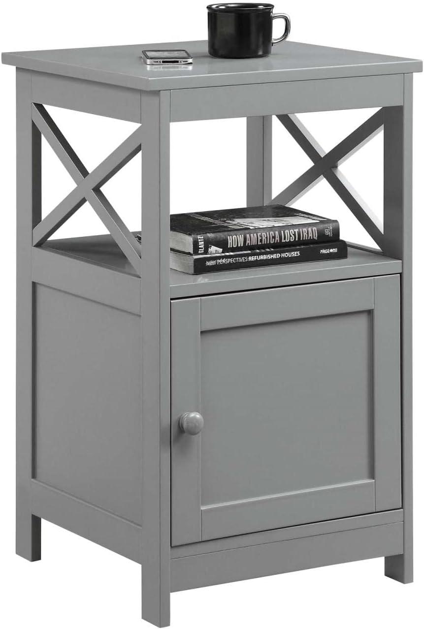 Oxford End Table with Storage Cabinet and Shelf Gray